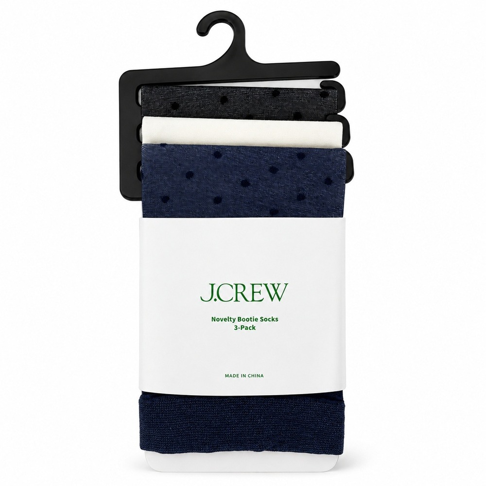 J.Crew One Size Novelty Bootie Socks 3-Pack Polka Dot Navy Cream Black BS799